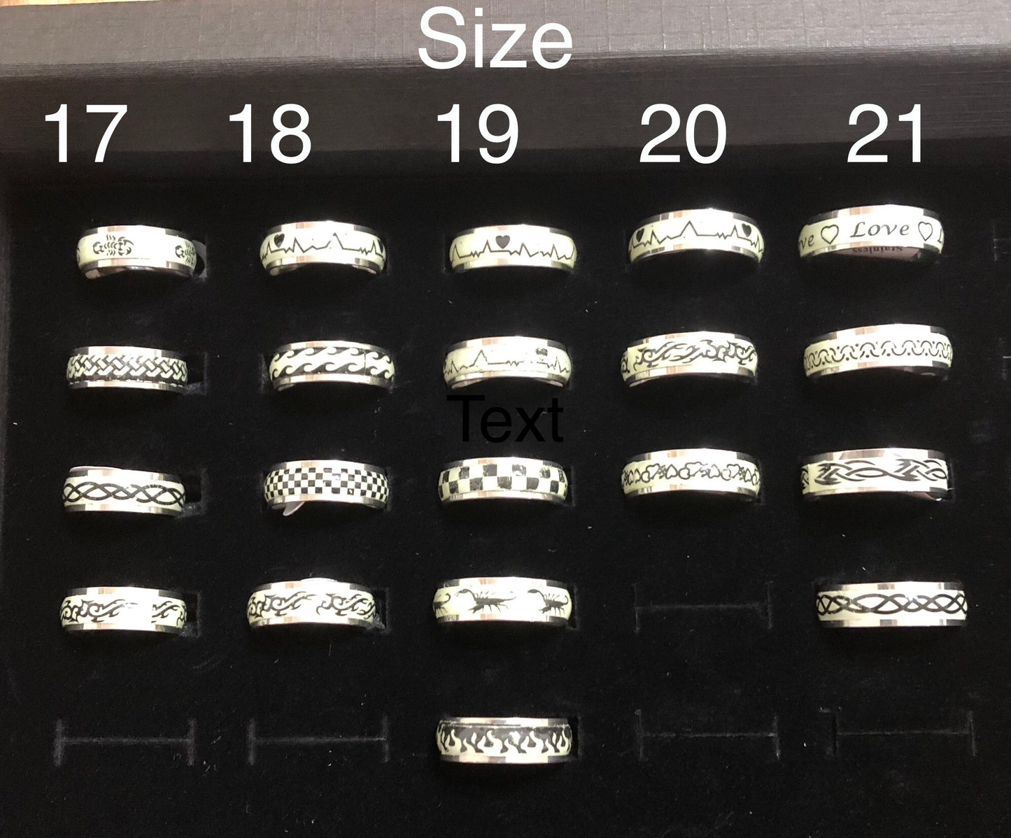 Glow in the Dark Ring Assortment Size 17, 18, 19, 20, 21