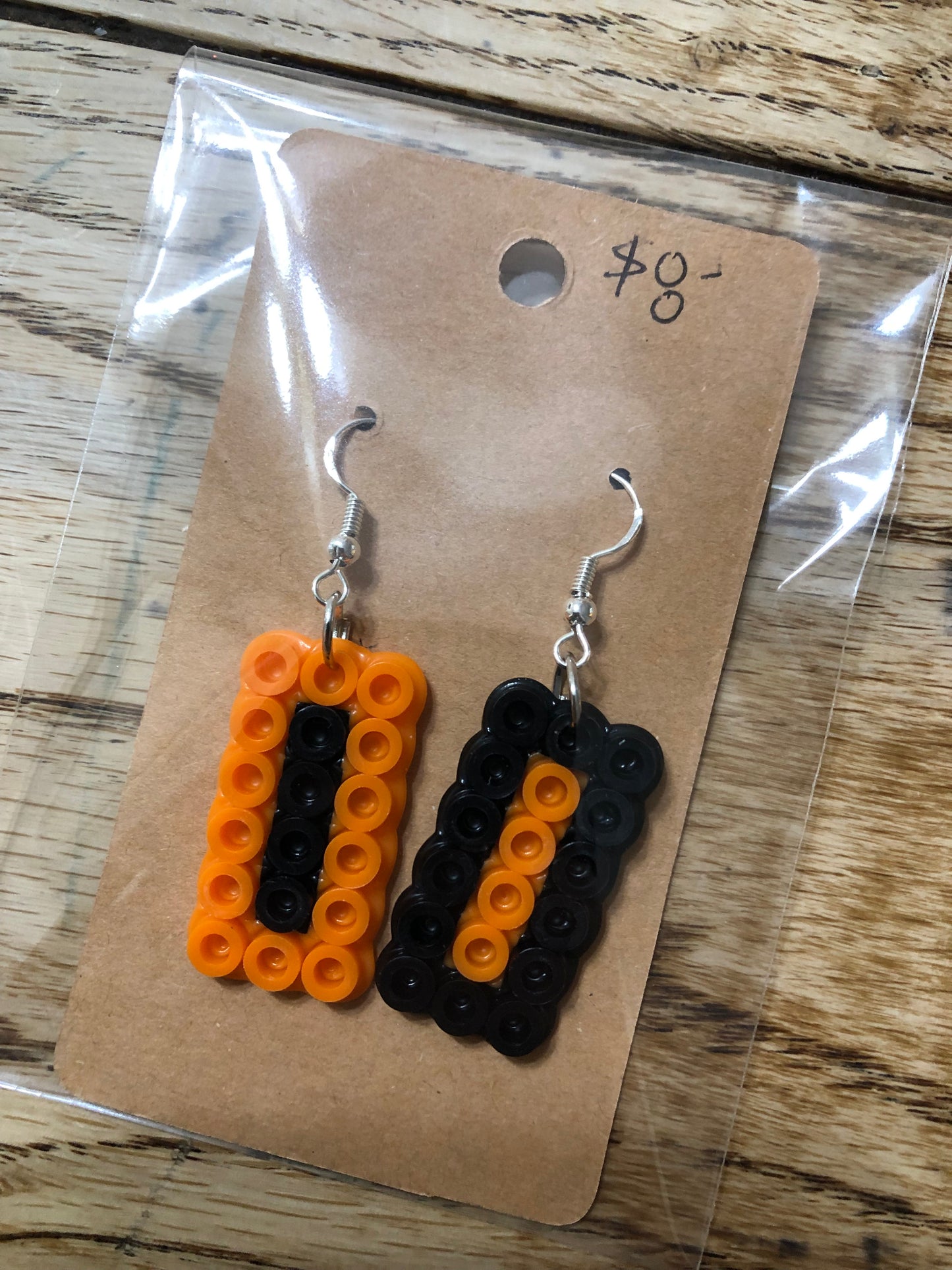 Orange/Black Rectangle Earrings Halloween Ornament