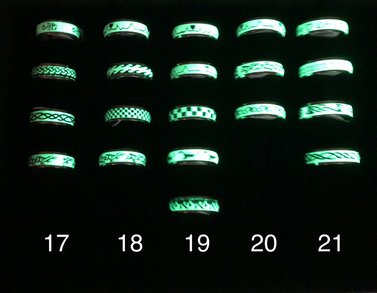 Glow in the Dark Ring Assortment Size 17, 18, 19, 20, 21