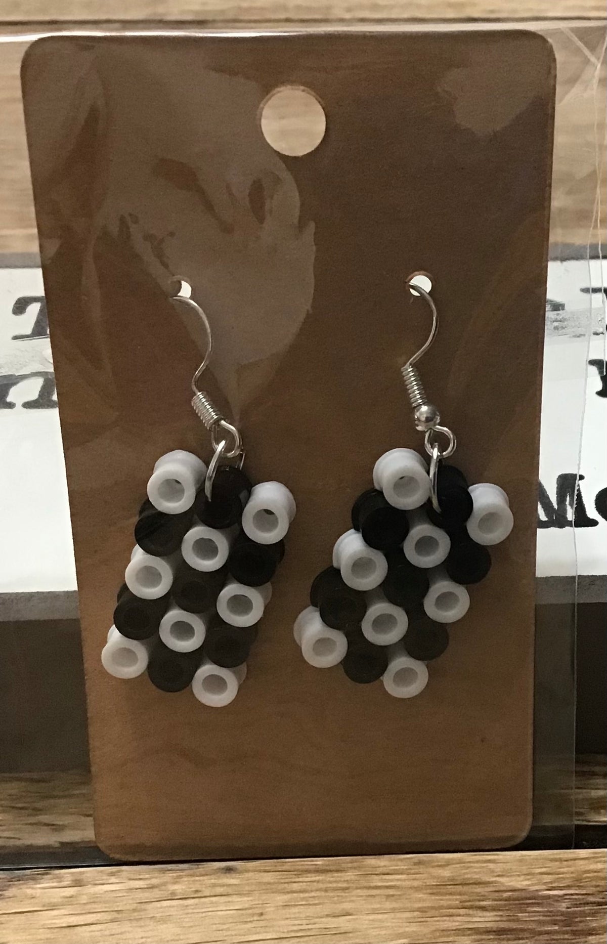 Handcrafted Race Flag Earrings, White and Black Checkered Flag