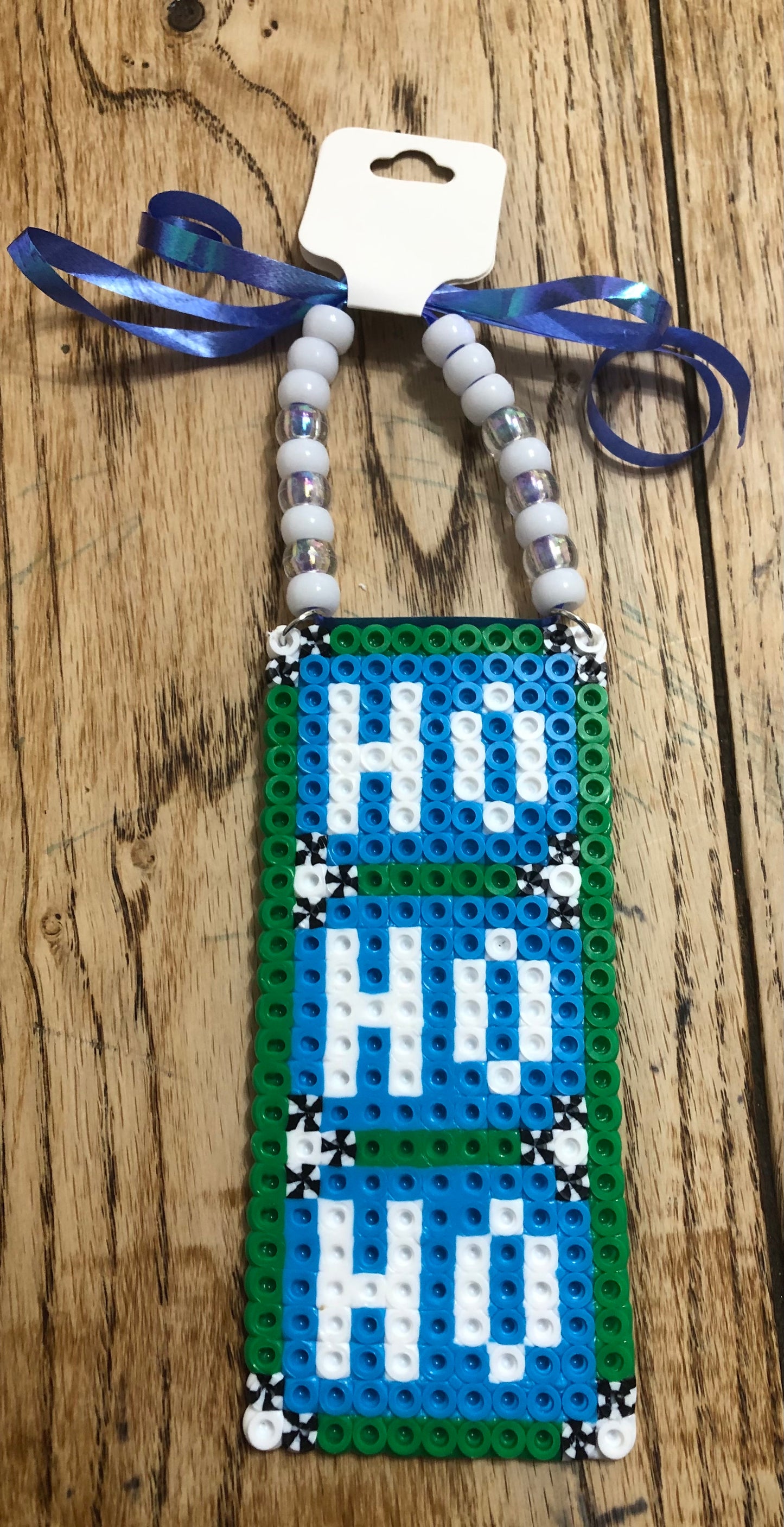 “HO HO HO” Christmas Ornament Blue/Green