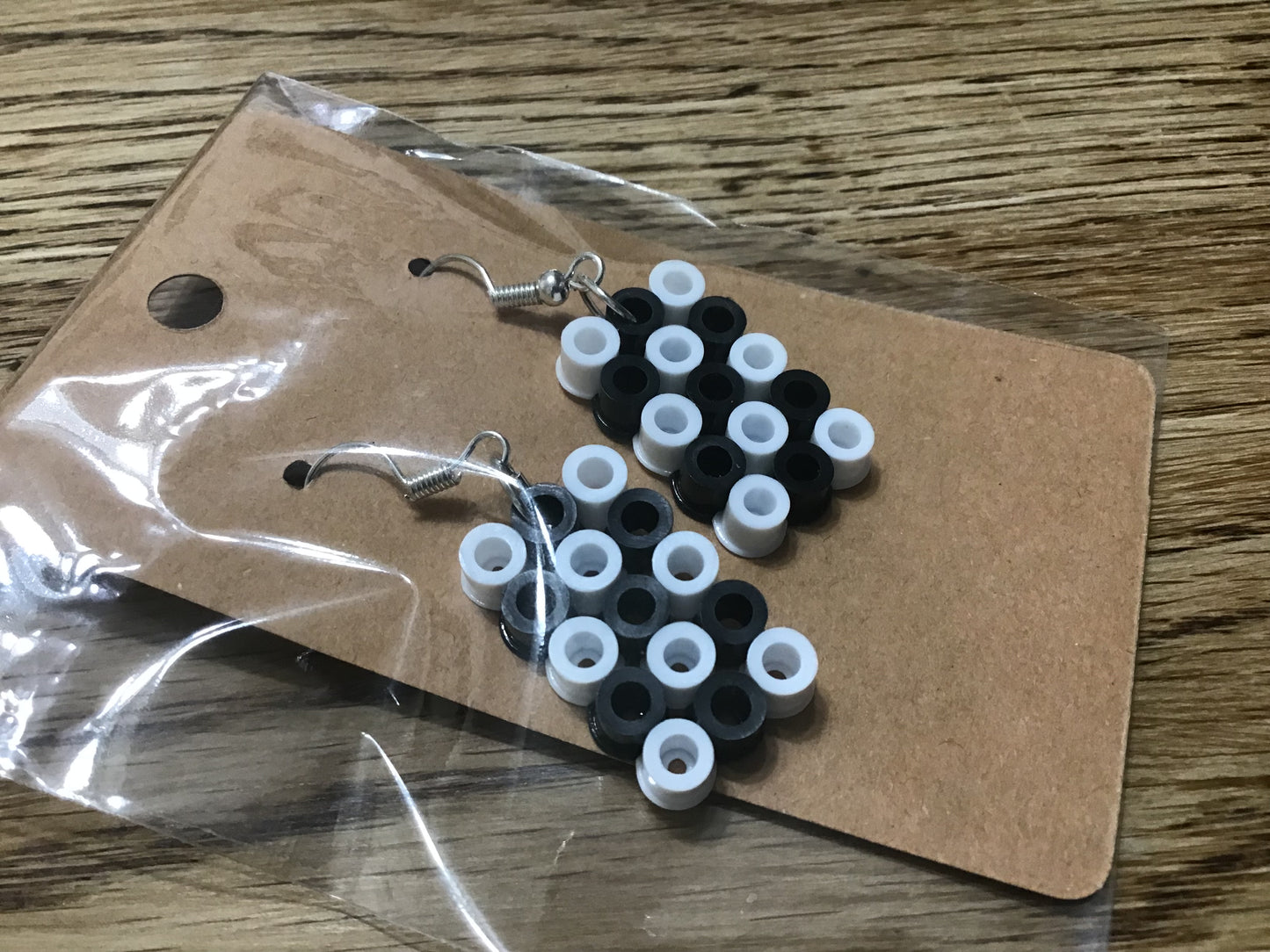 Handcrafted Race Flag Earrings, White and Black Checkered Flag