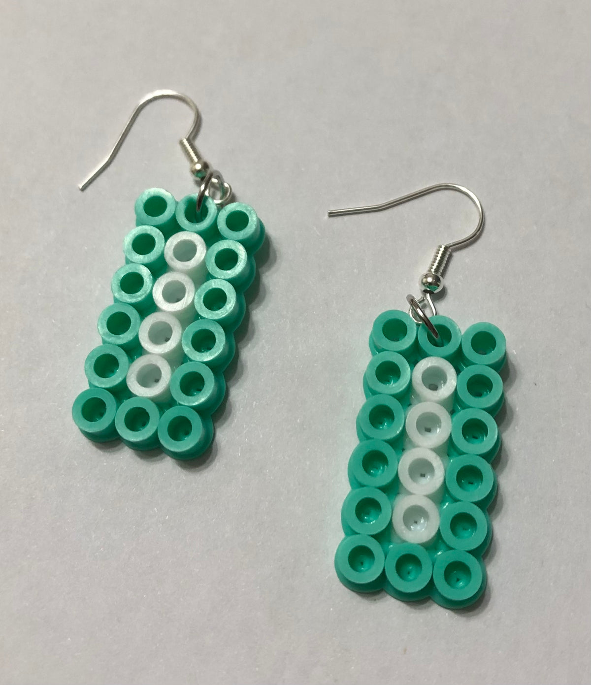 Handcrafted Rectangle Earrings; Teal, White, Clear