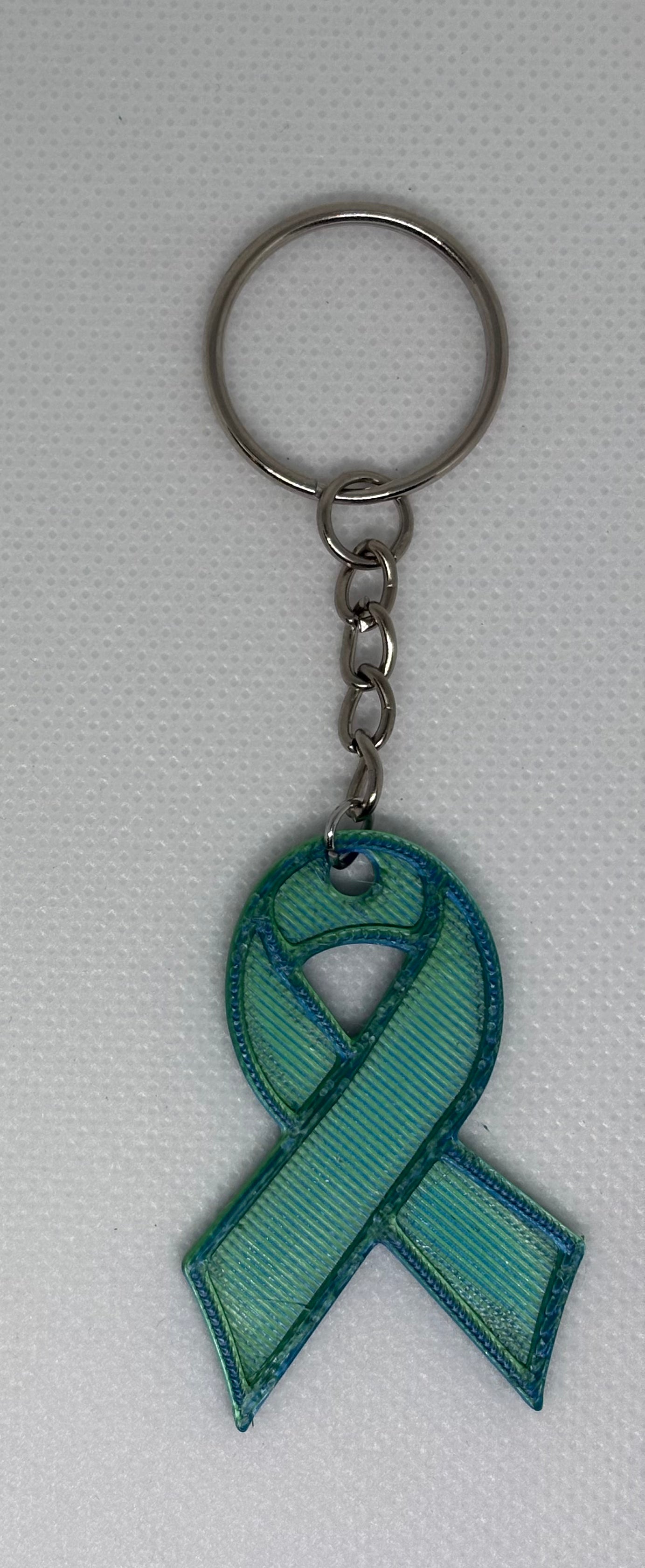 3D Print Cancer Ribbon Keychain Teal Ovarian