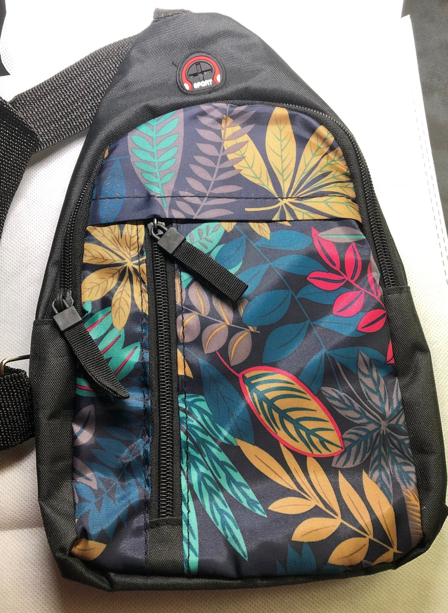 Black Leaves Shoulder Bag Adjustable Strap, Travel Bag, Purse