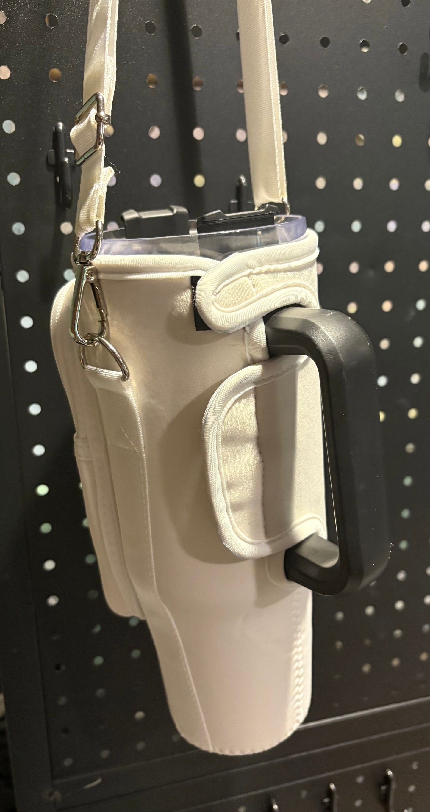 White Water Bottle Holder With Pockets, Shoulder Bag, Adjustable Strap, Cell Phone Case, Travel