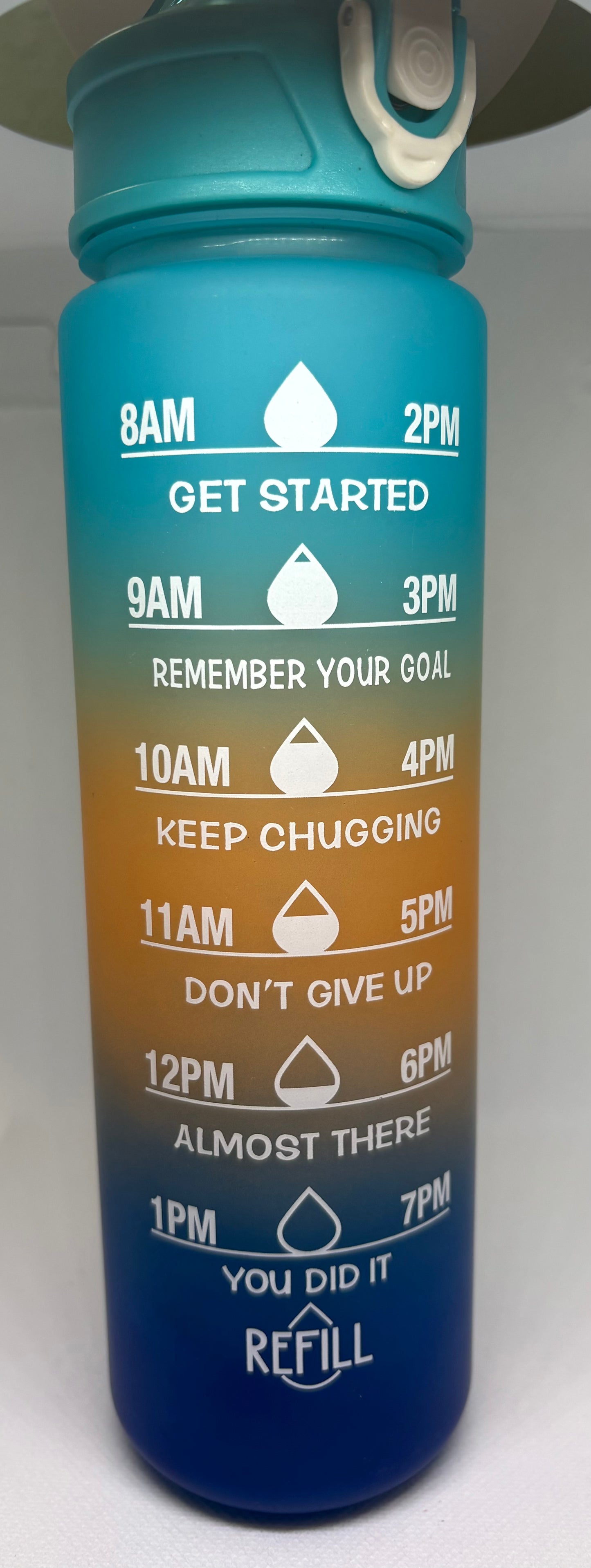 Water bottle secure lid multicolored water intake tracker