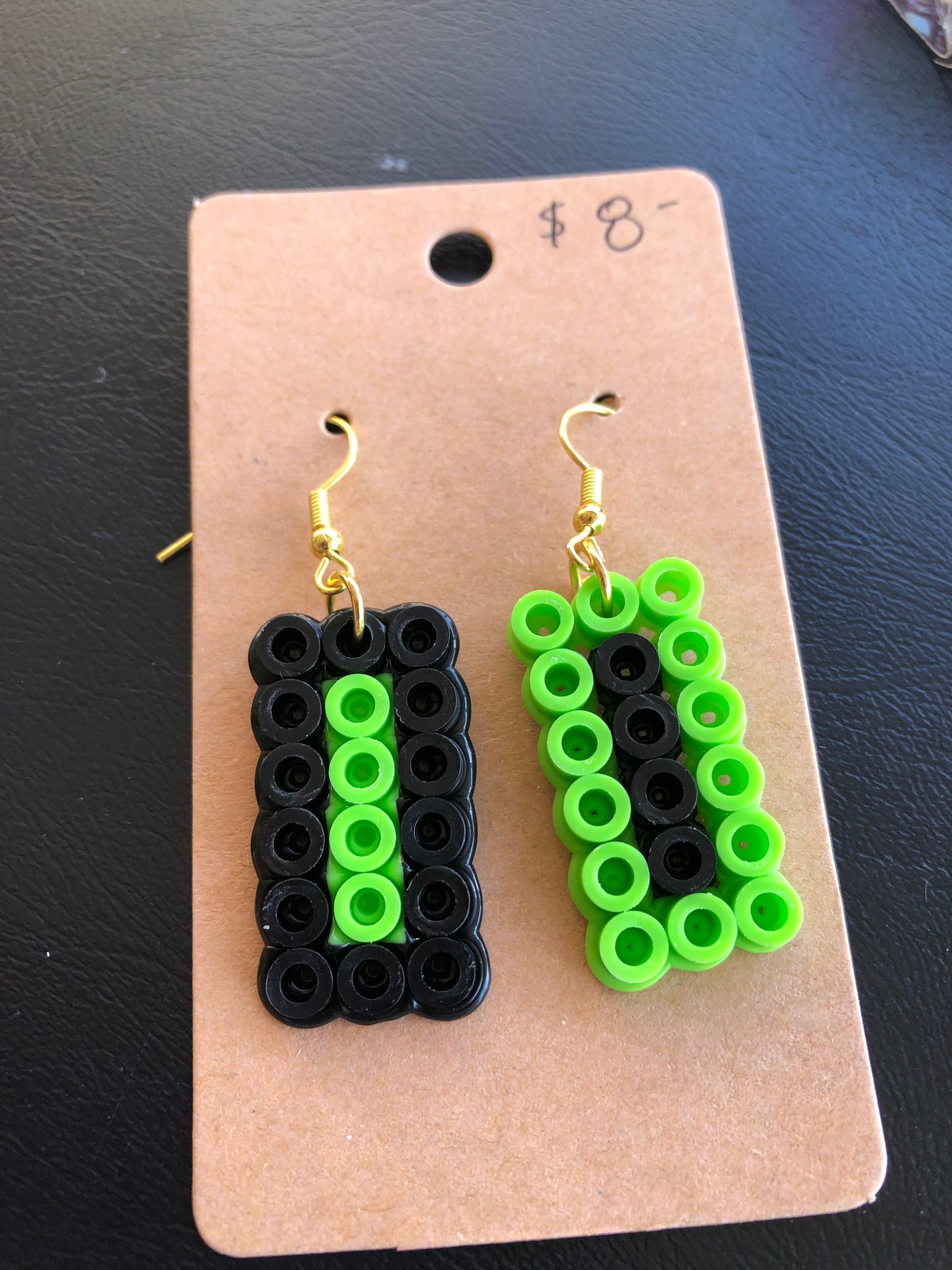 Black/Lime Green Rectangle Earrings Halloween Ornaments
