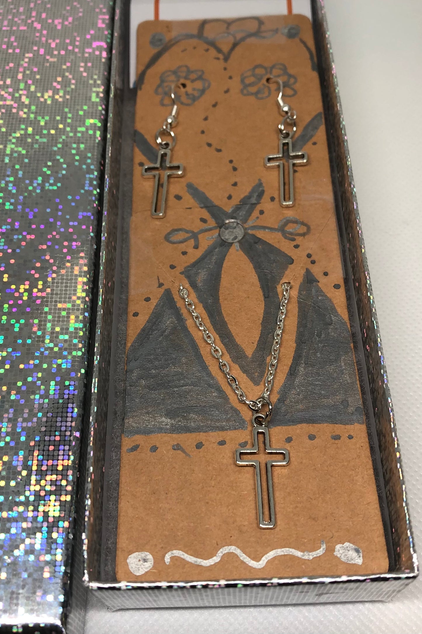 Handcrafted Cross Necklace With Matching Cross Earrings