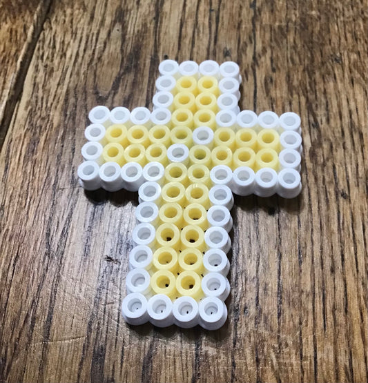 Handcrafted Block Cross Magnet Yellow & White