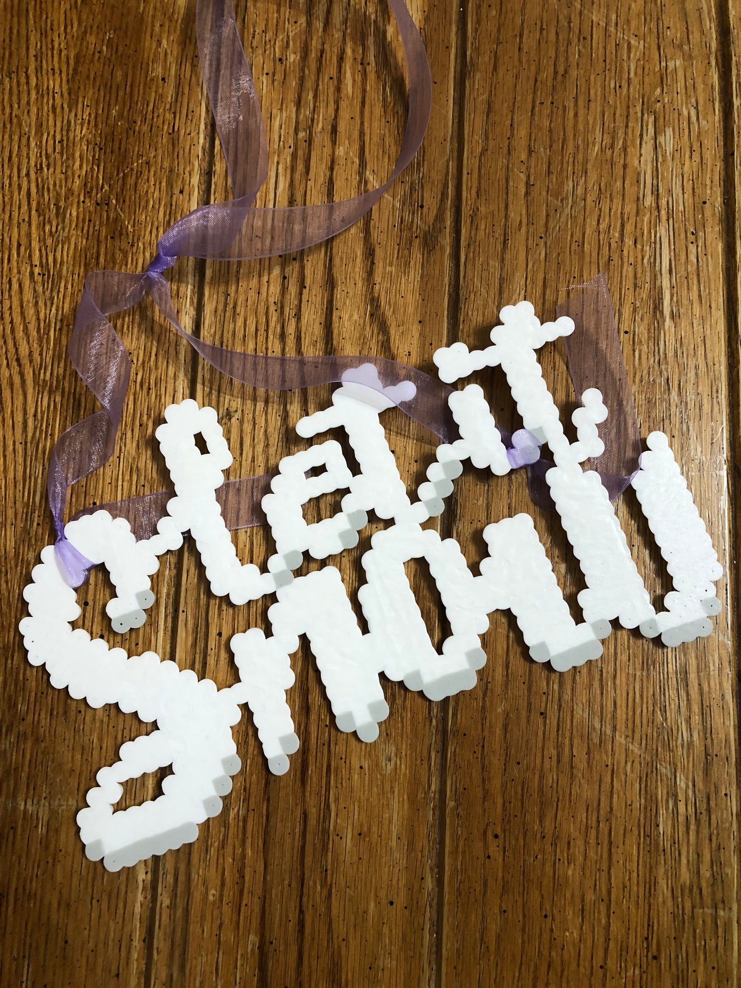 “Let it Snow” Wall Hanging Decoration, White &Grey, purple ribbon