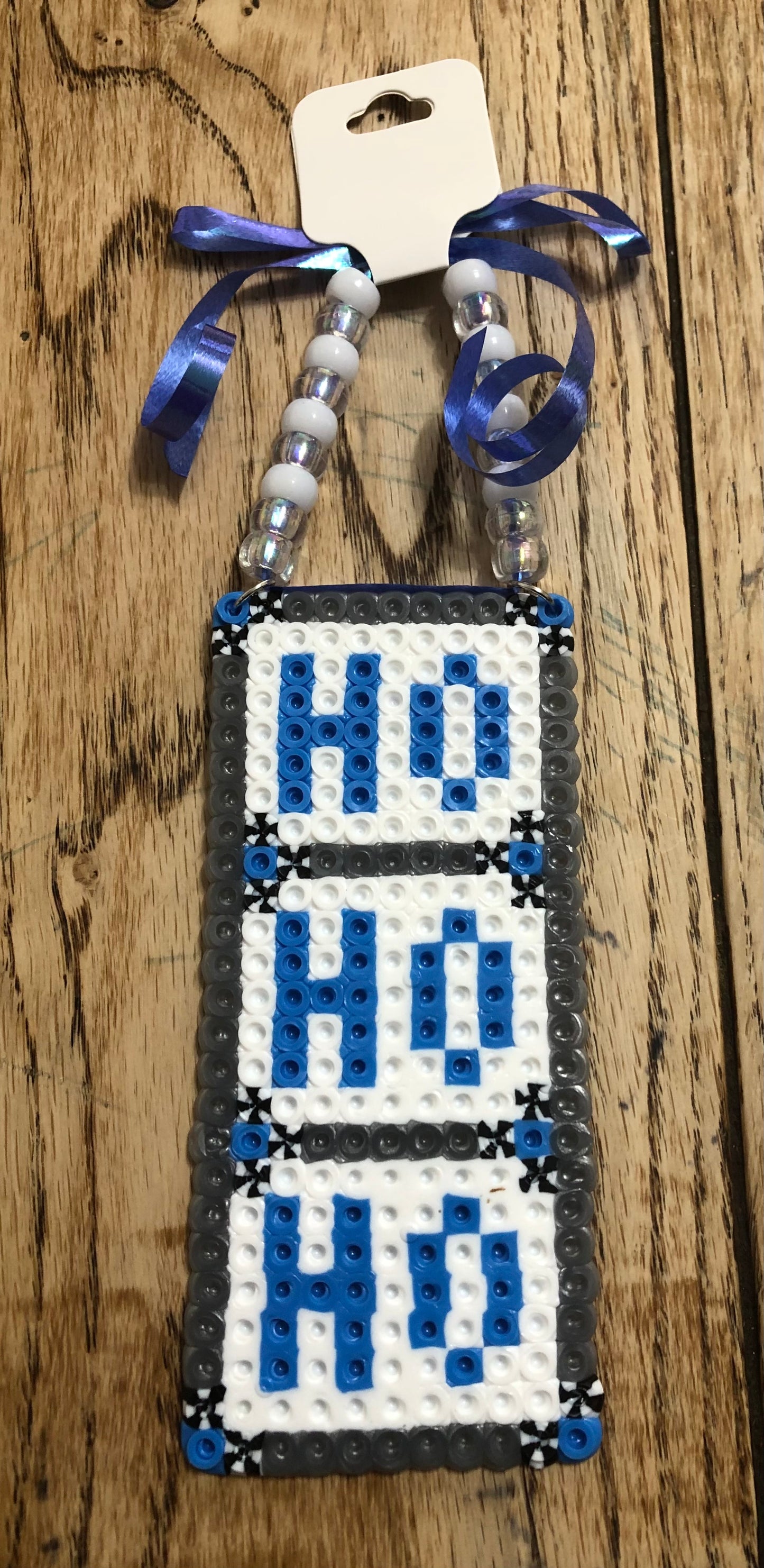 “HO HO HO” Christmas Ornament Pearl Silver/Blue