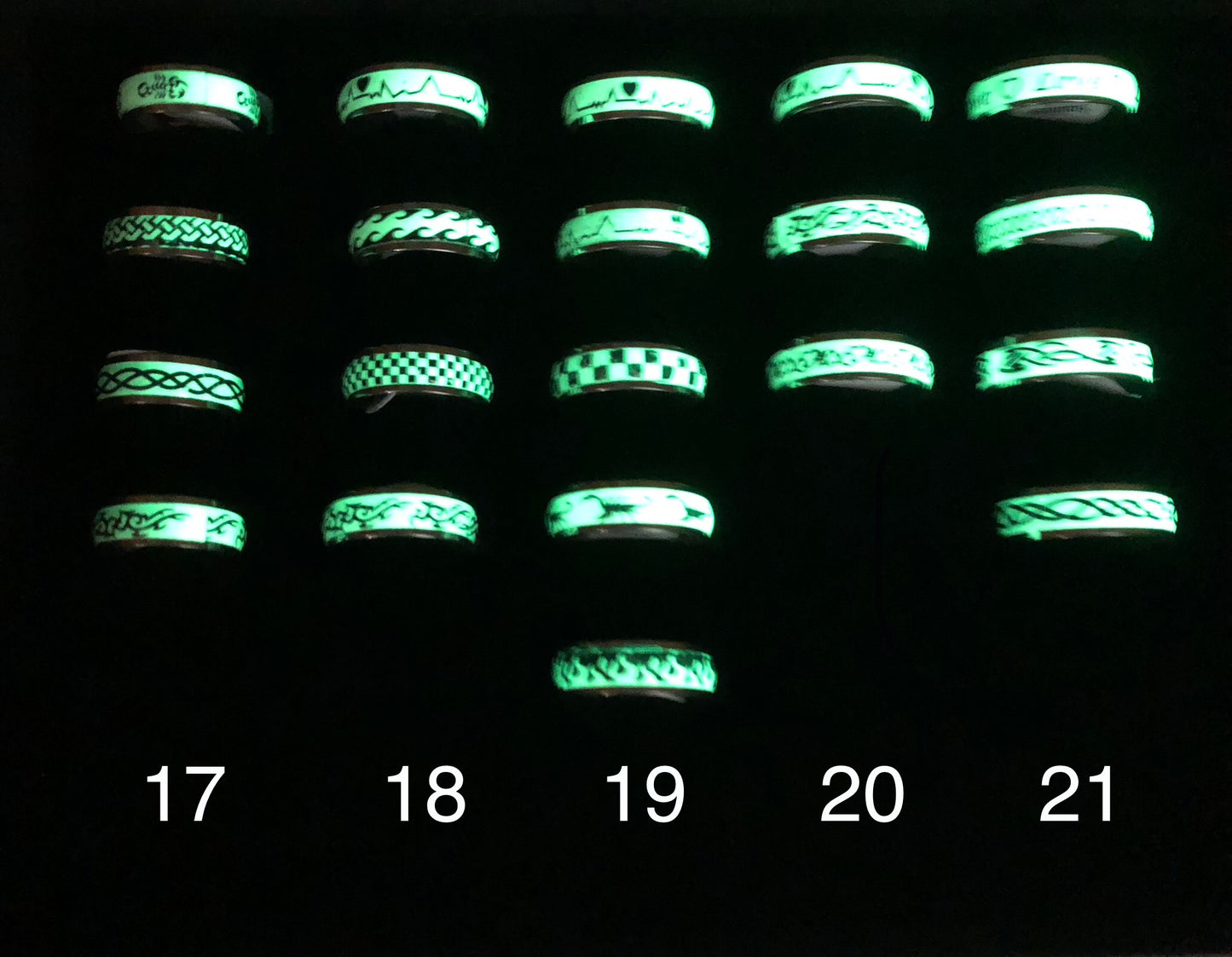 Glow in the Dark Ring Assortment Size 17, 18, 19, 20, 21