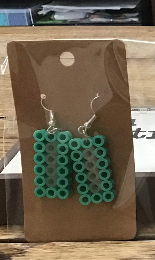 Handcrafted Rectangle Earrings; Teal, White, Clear