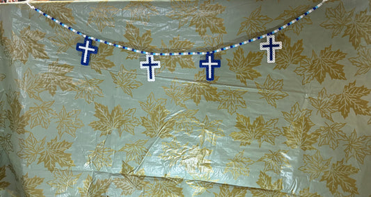 Handcrafted Blue White Crosses Christmas Garland 26”