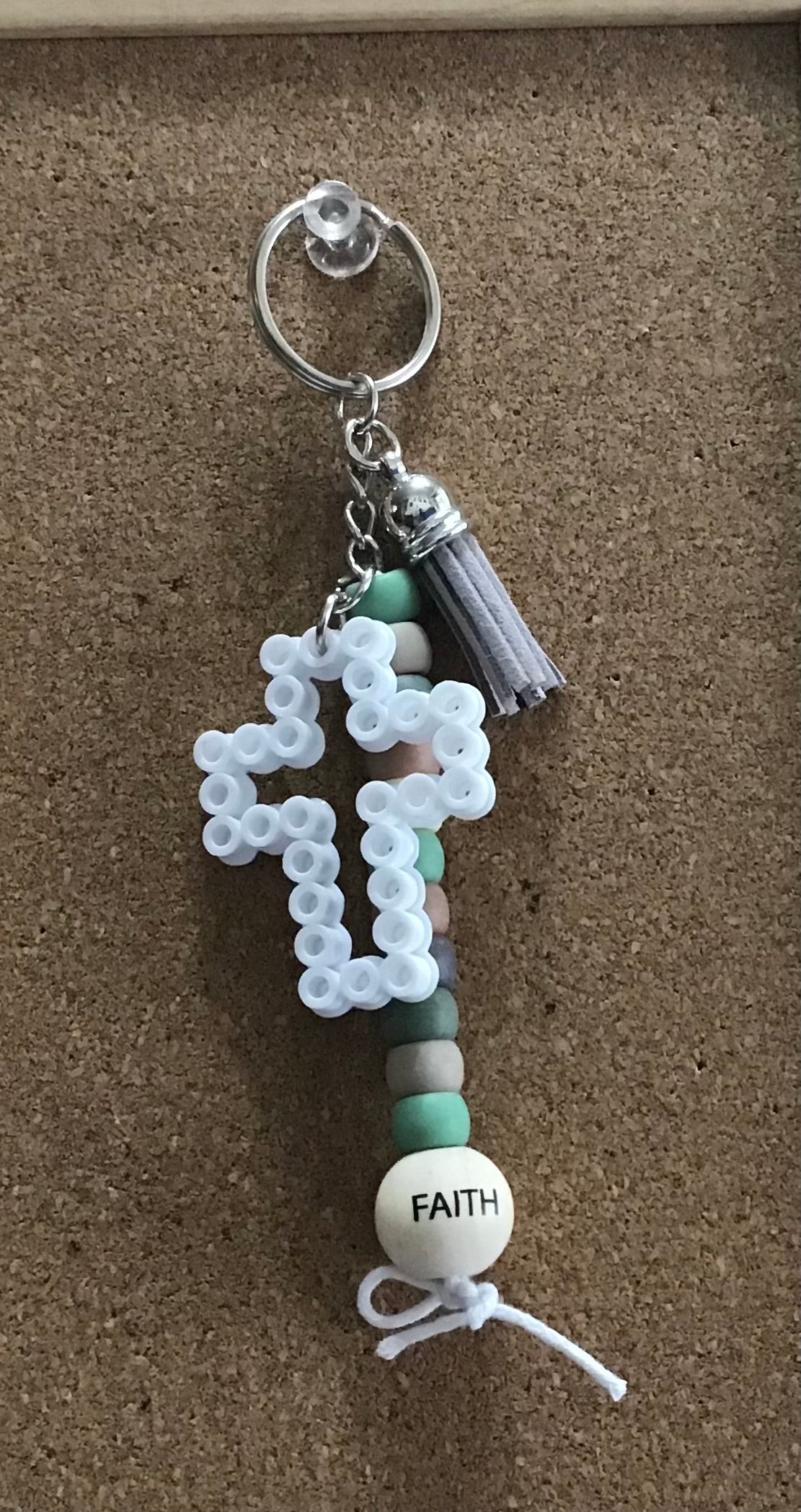 Handcrafted Beaded Keychain With Cross & Tassel, "Faith"