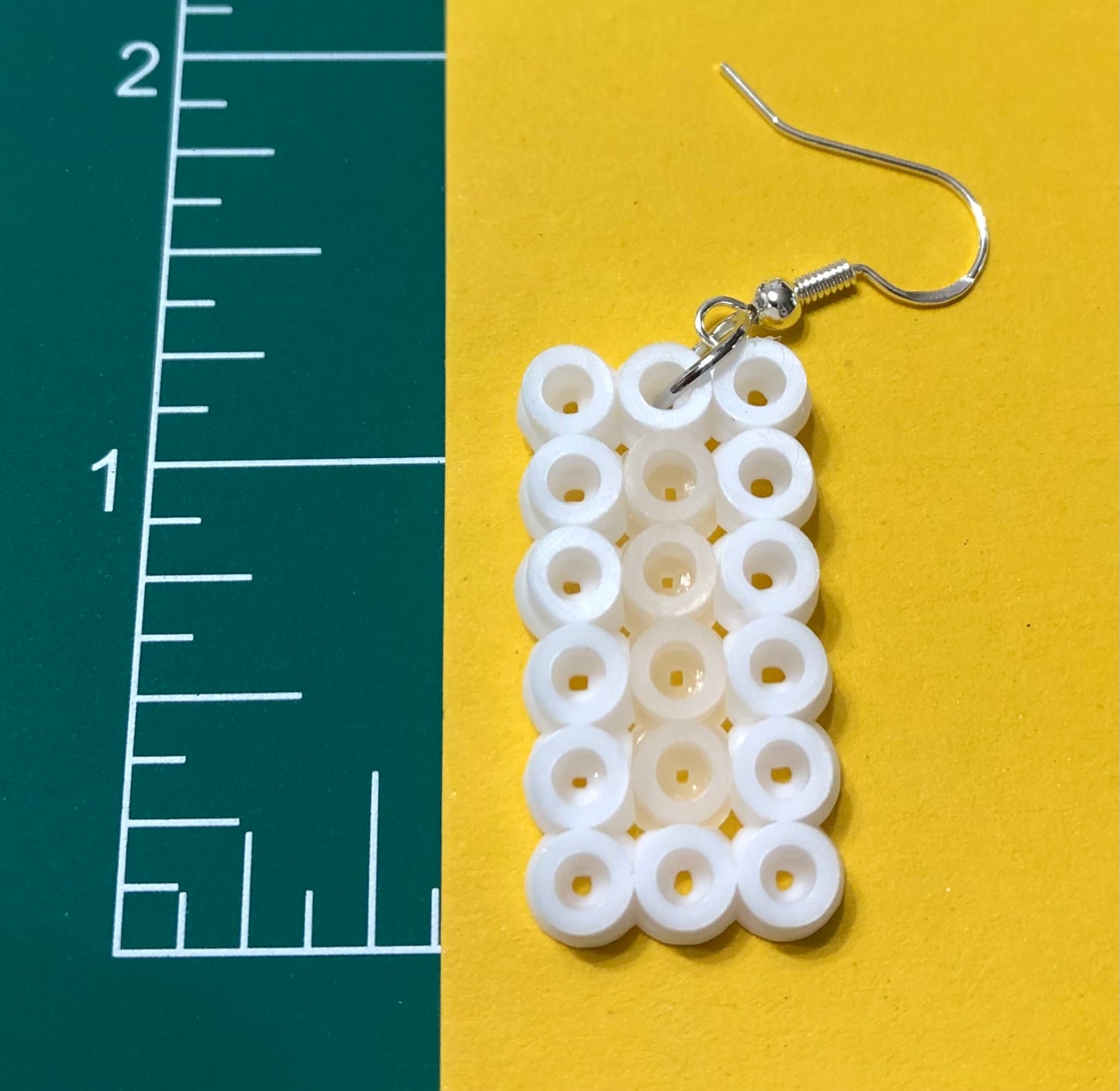 Handcrafted Rectangle Earrings; Teal, White, Clear