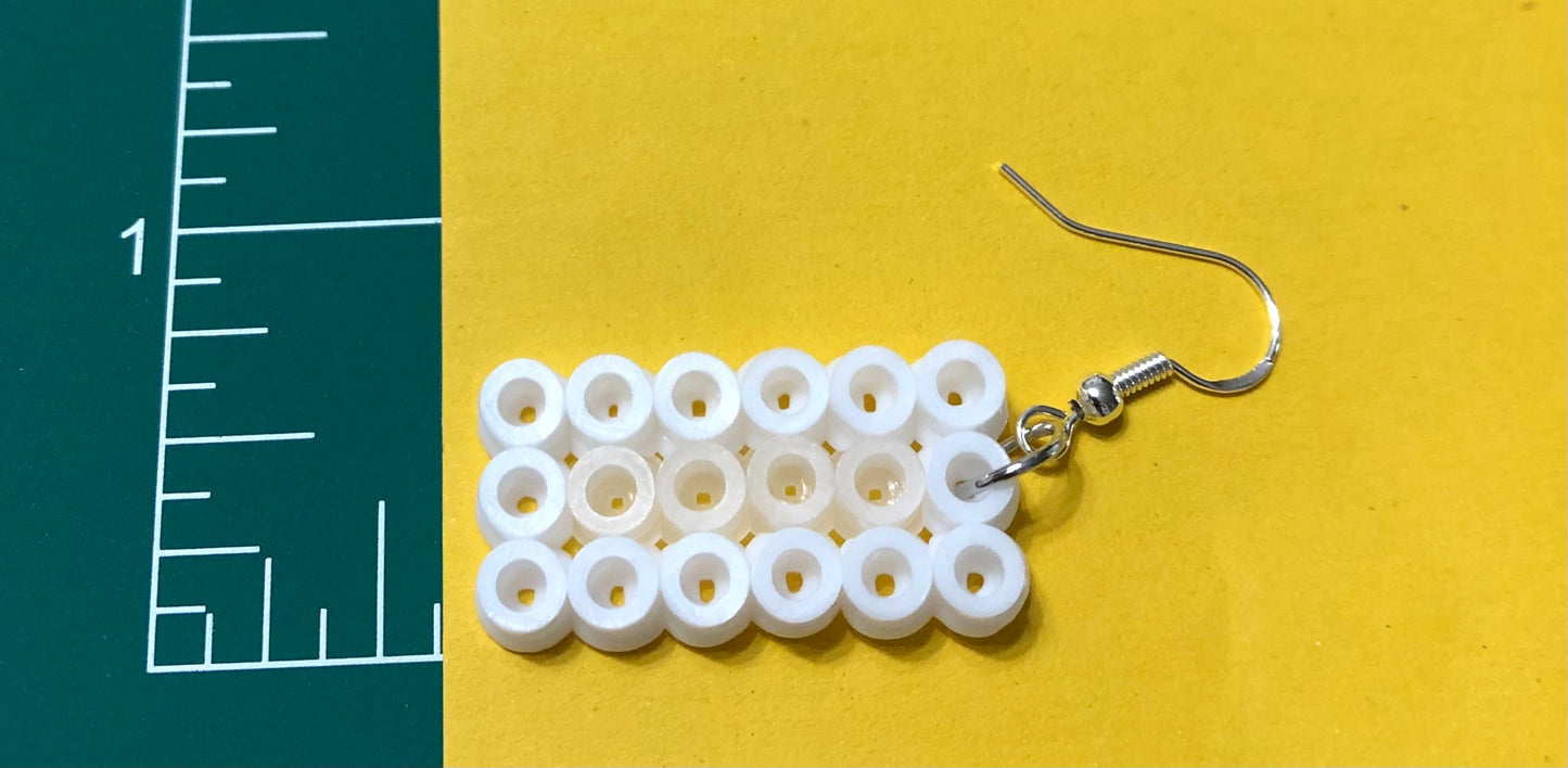 Handcrafted Rectangle Earrings; Teal, White, Clear