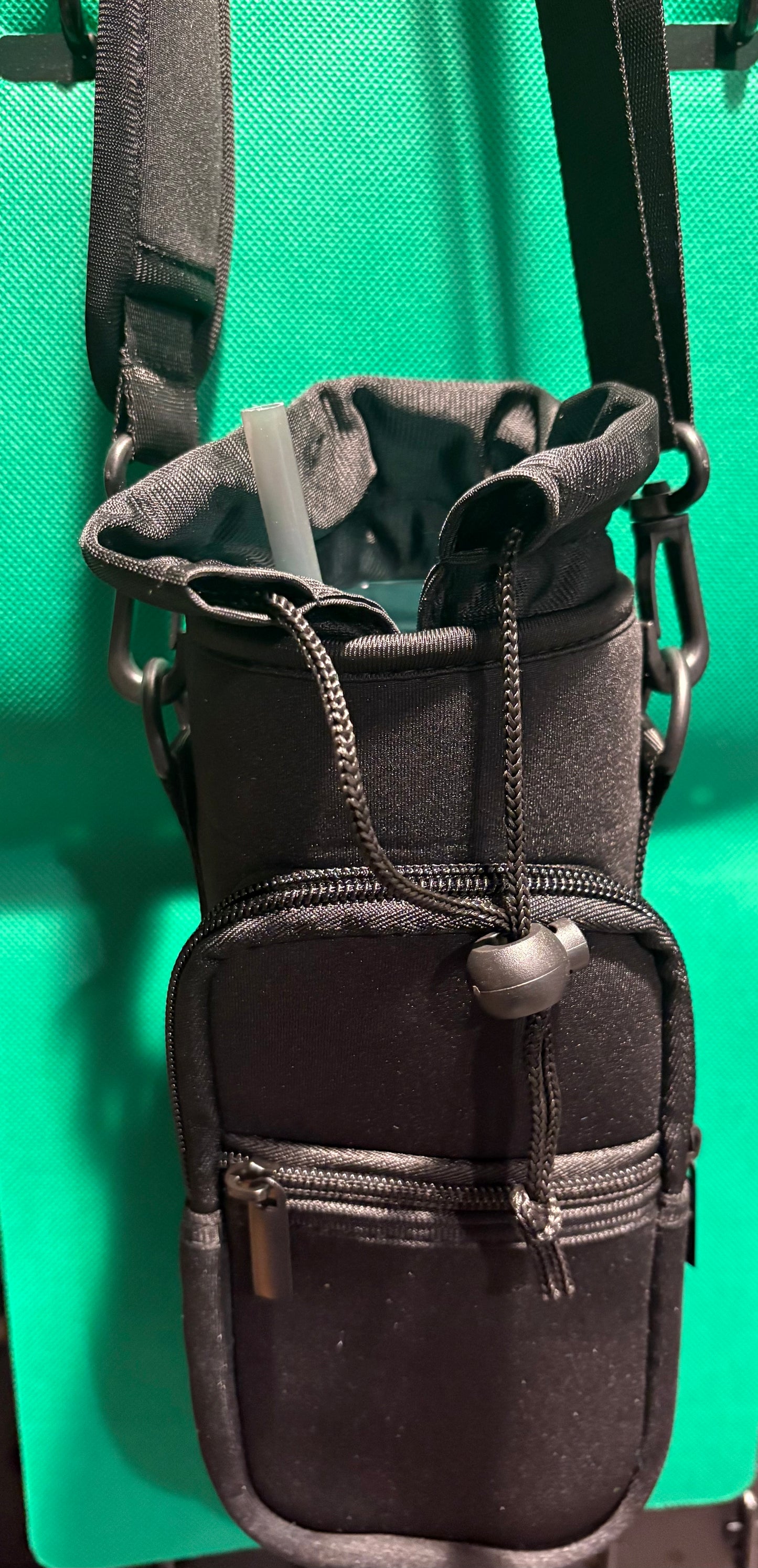Black Water Bottle Holder With Pockets, Shoulder Bag, Adjustable Strap, Cell Phone Case, Travel