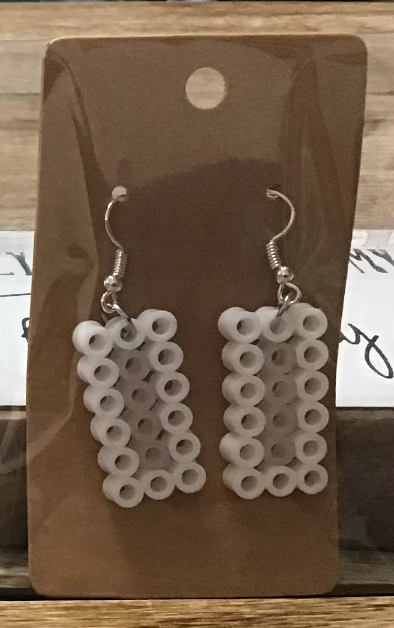 Handcrafted Rectangle Earrings; Teal, White, Clear