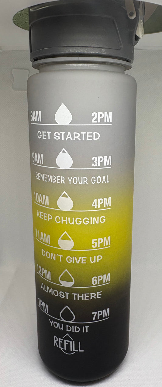 Water bottle secure lid multicolored water intake tracker
