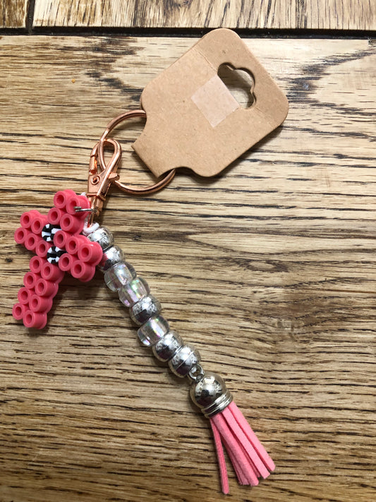 Pink Cross Keychain w/Tassel & Pony Beads