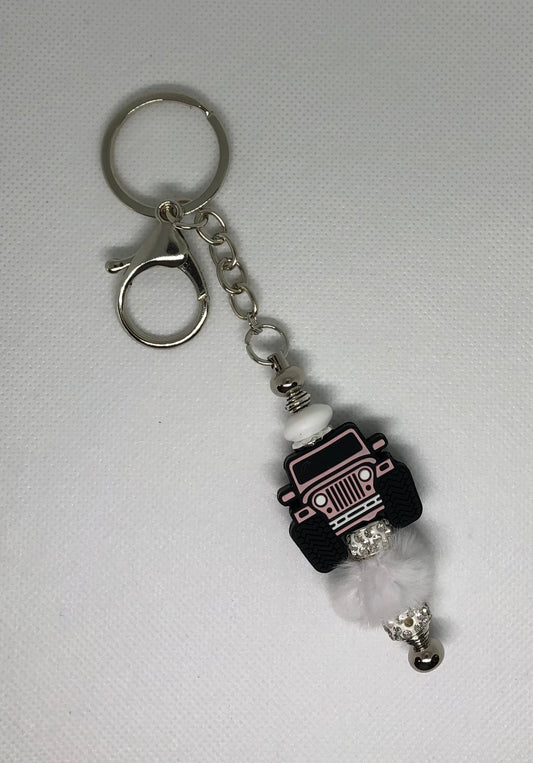 Pink Jeep Rhinestone Keychain