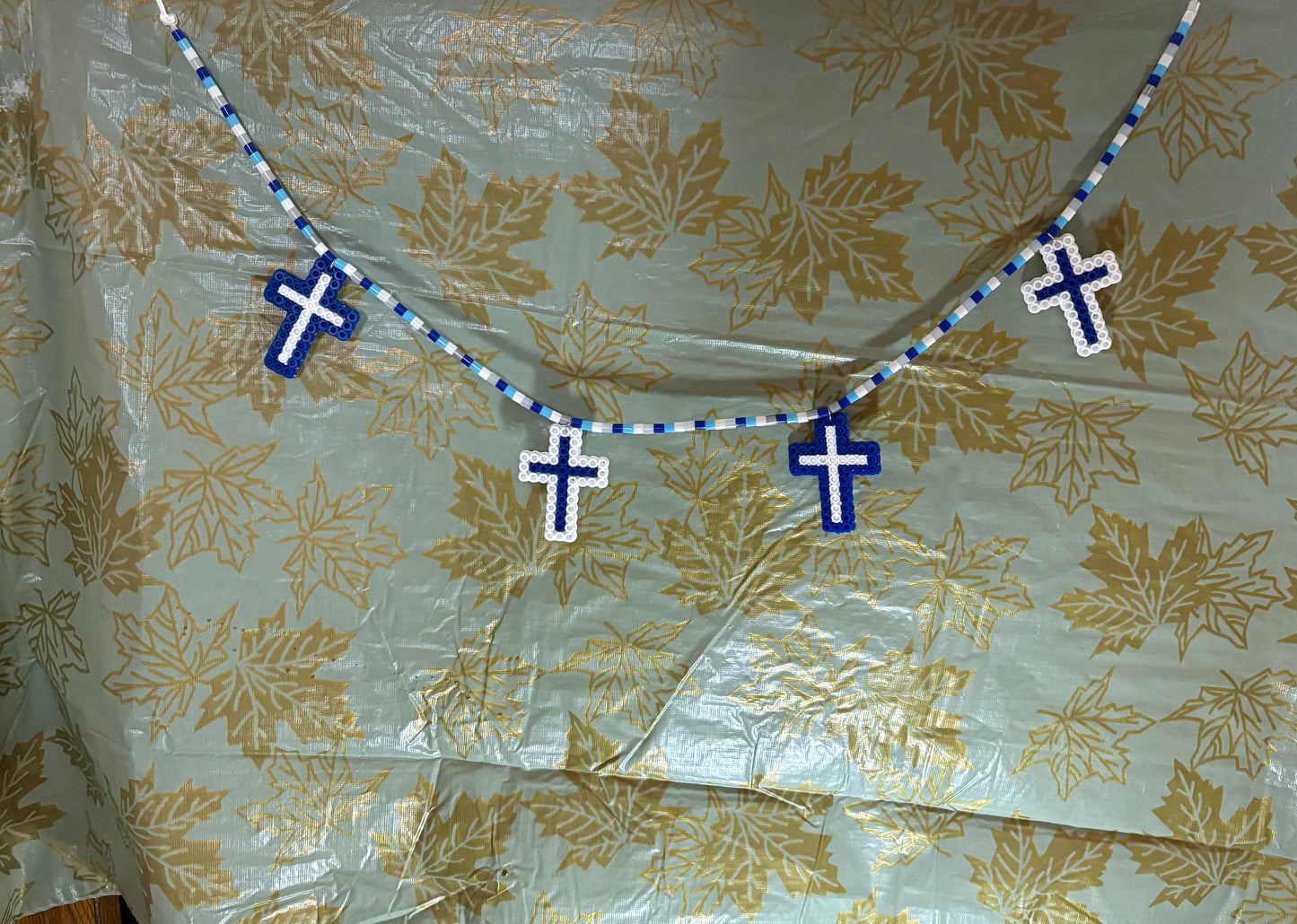 Handcrafted Blue White Crosses Christmas Garland 26”