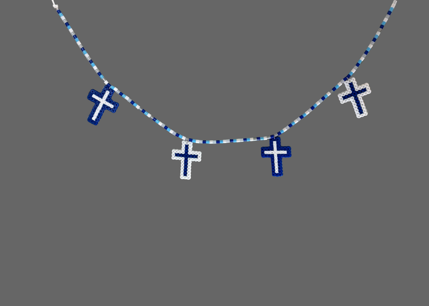 Handcrafted Blue White Crosses Christmas Garland 26”