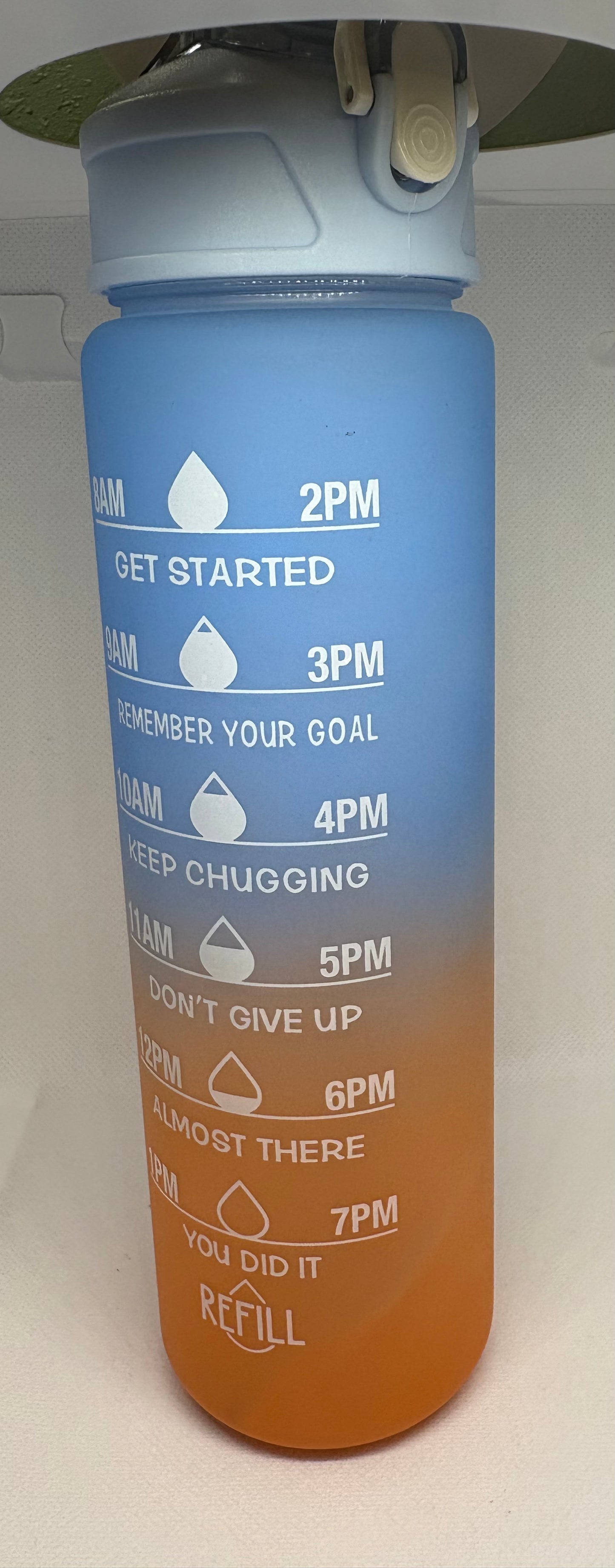 Water bottle secure lid multicolored water intake tracker