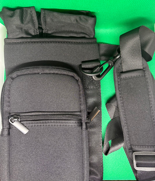 Black Water Bottle Holder With Pockets, Shoulder Bag, Adjustable Strap, Cell Phone Case, Travel
