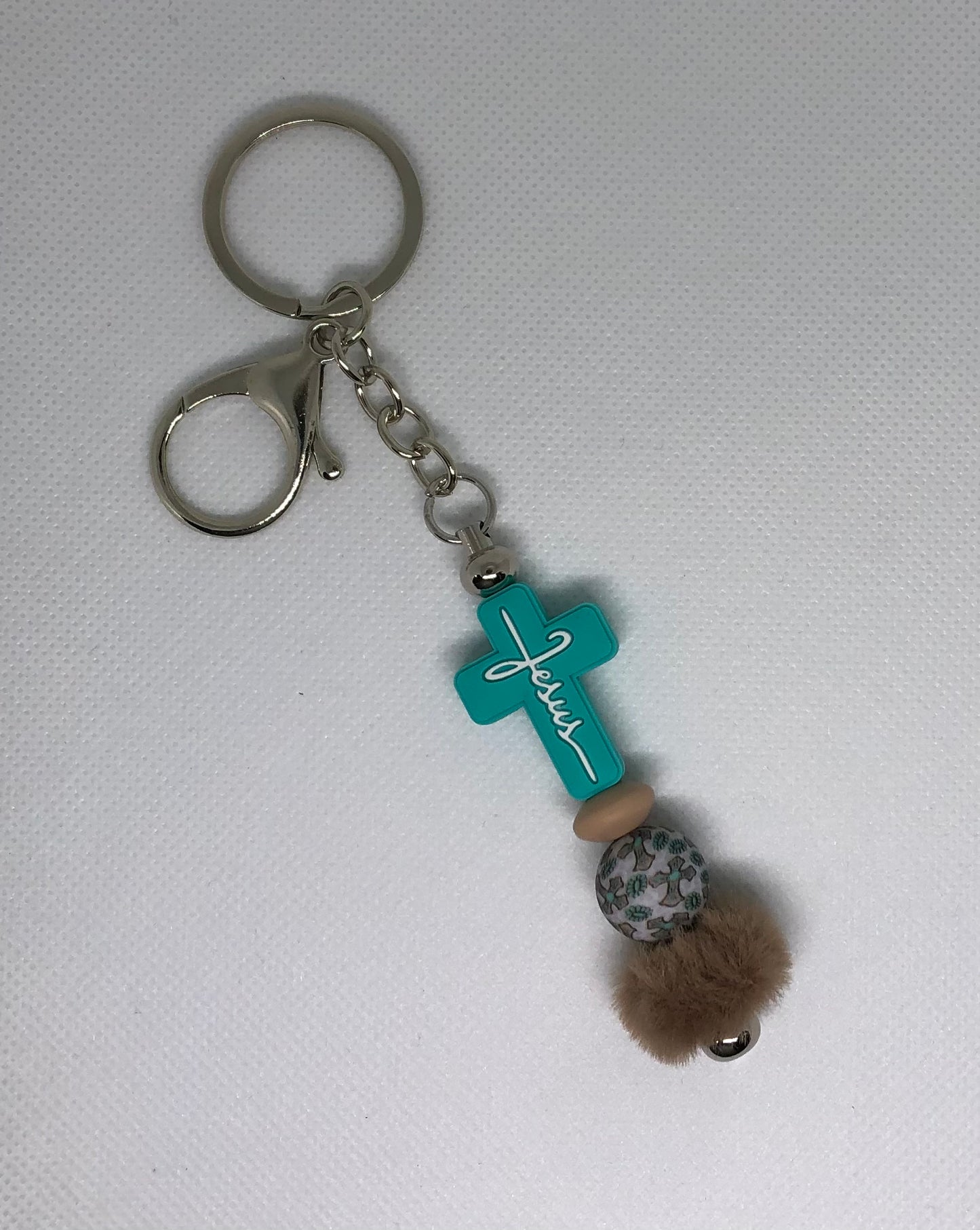 Jesus Cross Turquoise Keychain