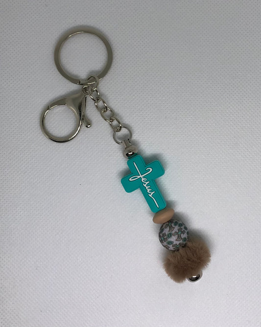 Jesus Cross Turquoise Keychain