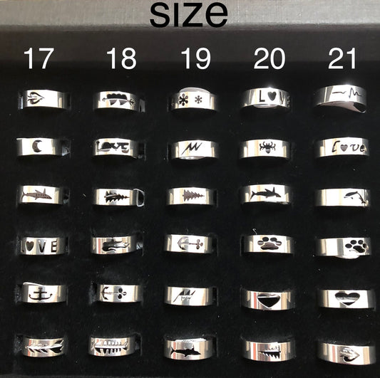 Stainless Steel Rings Assortment Size 17, 18, 19, 20, 21