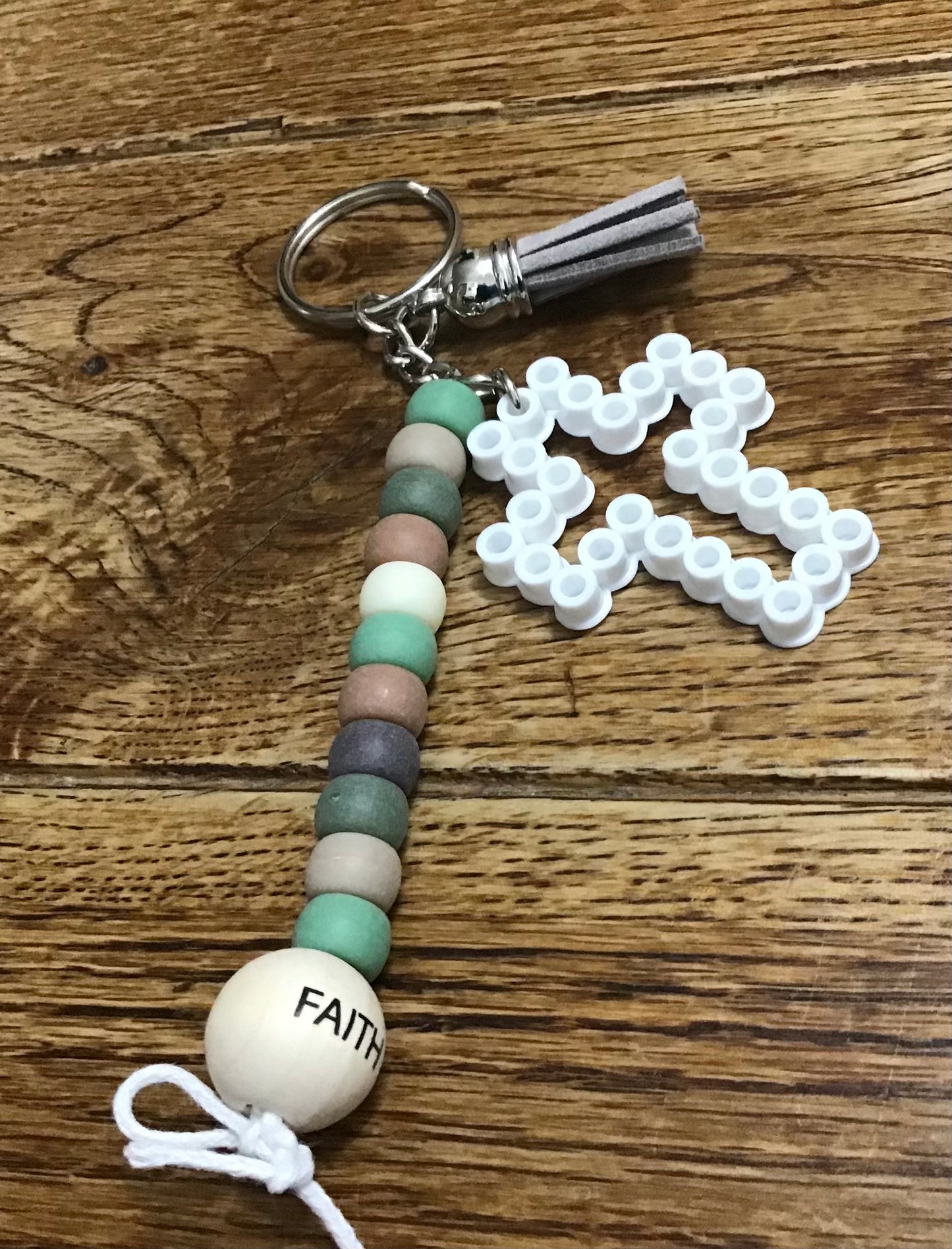 Handcrafted Beaded Keychain With Cross & Tassel, "Faith"