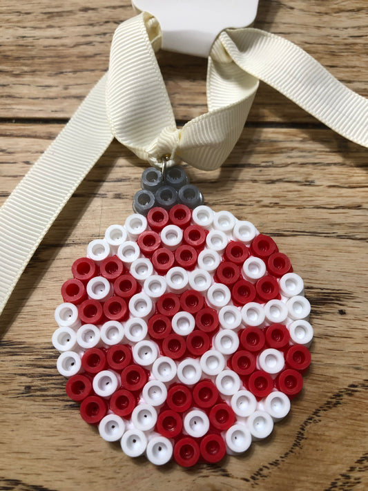 Round Ornament Red White Christmas Tree