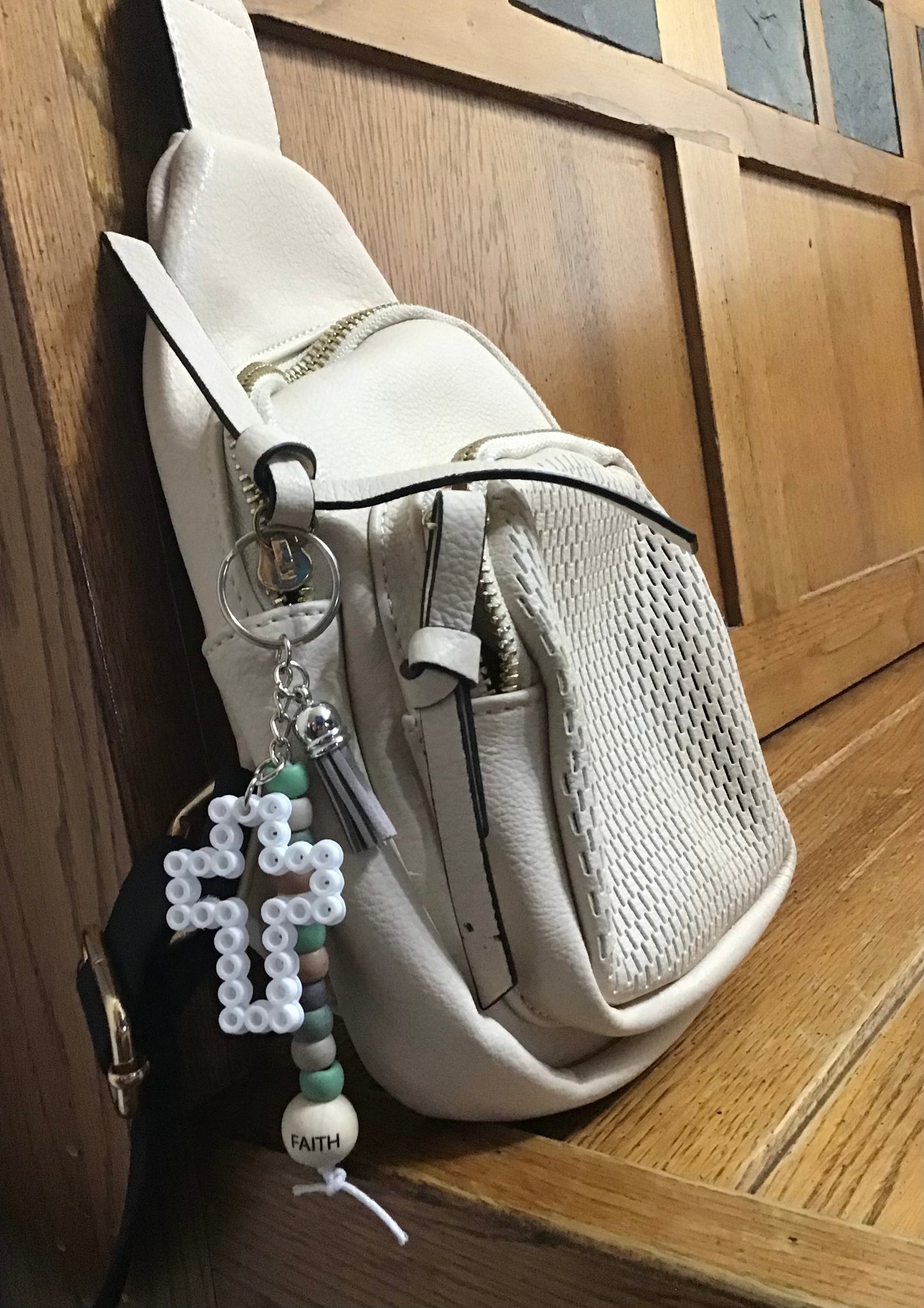 Handcrafted Beaded Keychain With Cross & Tassel, "Faith"