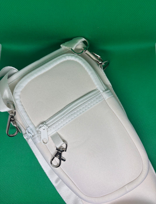 White Water Bottle Holder With Pockets, Shoulder Bag, Adjustable Strap, Cell Phone Case, Travel